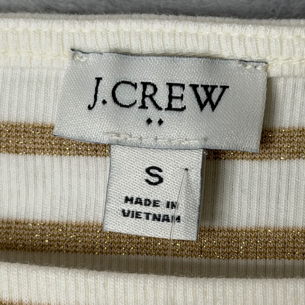 New J. Crew Factory Metallic Strip Boatneck Tee Womens S White Gold Long Sleeve - Picture 2 of 9